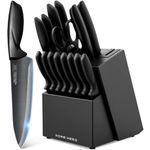 Home Hero Knife Block Set - Kitchen Knife Set with Knife Sharpener - Knife Holder - Knife Set with Block (16 pcs - Black)