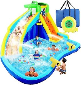 Inflatable Water Slides for Kids 8-in-1 Bounce House Water Park with 450W Blower Climbing Wall, Splash Pool, 2 Water Cannons, Basketball Hoop, Water Slide, Crocodile Sprinkler for Gift Backyard Party