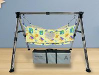 A to Z Hub Stainless Steel Foldable Baby Cradle/Ghodiyu/Baby Swing/Baby Jhula with Free Cotton Flat Hammock with Mosquito Net. (Black)