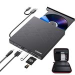 ORIGBELIE External DVD Drive, CD Drive USB 3.0 CD/DVD ROM with USB Port DVD Burner for Laptop PC Desktop Computer, Optical Disk Drive CD Player Compatible with Mac Windows Linux with Carrying Case