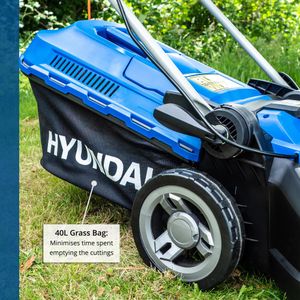 Hyundai 15" Electric Lawnmower – 1600W, Rear Roller, Mulching, 40L Bag
