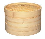 KitchenCraft World of Flavours 25cm Bamboo Steamer Basket, 2 Tier, Ideal for Best for Dim Sum, Vegetables, Bao Buns, Meat and Fish, Beige