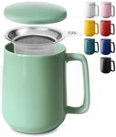 Tea Cup with Infuser and Lid - 500ml Large - Turquiose Ceramic Mug - Long Warmth - Scratch Resistant - Dishwasher Safe