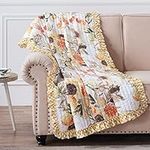 Greenland Home Somerset Quilted Reversible Throw Blanket with Ruffles, 60x50-inch, Gold