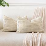 OTOSTAR Soft Striped Corduroy Decorative Throw Pillow Covers 12 x 20 Inch Pillow Covers Lumbar Cushion Case Couch Pillowcases for Sofa Bed Home Decor Pack of 2 (Beige)