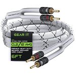 GearIT 12AWG Gauge (2 x 4mm²) Premium Heavy Duty Braided Speaker Wire (1.8 Meters / 6 Feet/White) with Dual Gold Plated Banana Plug Tips - Oxygen-free Copper (OFC) Construction