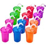 Playbees Neon Sipper Cups - 6 Oz. - Colorful, Spill-Proof Cups with Lids and Straws - Ideal for School Events, Themed Parties, and Birthday Celebrations - Party Supplies | 12 Pack