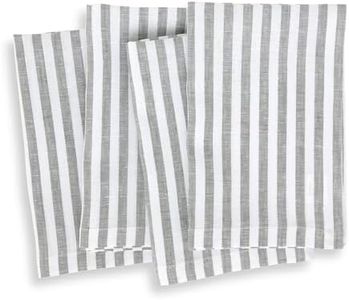 Solino Home Linen Napkins Set of 4-100% Pure Linen Amalfi Stripe Grey and White Cloth Dinner Napkins 20 x 20 Inch for Summer, Fall - Handcrafted and Machine Washable