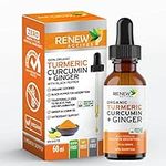 Renew Actives Organic Turmeric Curcumin Liquid Extract with Ginger & Lemon Oil - 100% Pure Vegan Supplement. Black Pepper for 10X Absorption & Potency. Organic Turmeric is traditionally used in Ayurveda to Relieve Pain, Inflammation & Antioxidant Suppo...