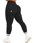 TZLDN Gym Leggings for Women with Pockets High Waist Ruched Bums Leggings Butt Lifting Booty Leggings Workout Yoga Pants Z Back Pockets - Black, S