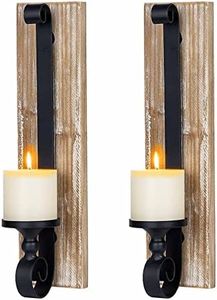 Set of 2 Wooden Iron Candle Sconce Rustic Wall Candle Holders for Pillar Candles Wall,Living Room, Bathroom, Dining Room