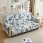 HOKIPO Polyester 3 Seater Quilted Sofa Cover with Pockets, Celadon Blue Camellia (IN-813-D8)