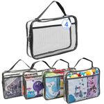 Toy Zippered Blocks Set Storage Bags for boy girls - 4PC Large PVC Storage Organizer Bags with Mesh Side Pockets for Puzzle, Clay, Book, Small Models and Mini Plush Toys (Grey, XL)