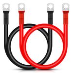 Battery Inverter Cable, Lpluziyyds 2pcs 3AWG/25mm² 100cm 12V Red and Black Car Battery Charger Cable Leads with M10 Ring Terminals Copper Wire for Truck, Motorcycle, Solar, RV, Marine