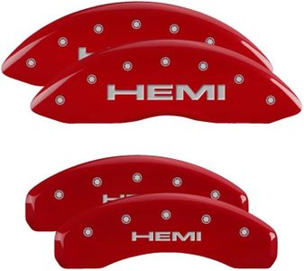 MGP Brake Caliper Covers for Dodge RAM 1500 2019-23 (19-21 Alternate Rear Caliper) Red Finish Engraved Silver HEMI Logo, Front and Rear Caliper Cover (Set of 4)