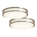 Designers Fountain 10in Dimmable LED Flush Mount Ceiling Light, Brushed Nickel with White Lens, 16.5W, 1000 Lumens, Bright White 4000K, 2 Pack, EV1410LED-BN2