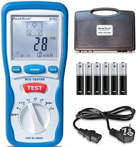 PeakTech 2710 – Digital FI Tester for Tripping Characteristics with Large LCD Display, Residual Current Circuit Breaker, RCD Knife, Double Insulated Housing, Operating Voltage 230 V/50 Hz - CAT III