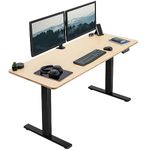 VIVO Electric Height Adjustable 152cm x 61cm Memory Stand Up Desk, Bamboo Solid One-Piece Table Top, Black Frame, Standing Workstation with Preset Controller, 1B Series, DESK-KIT-1B6O