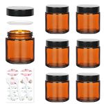 Yishik 4 oz Amber Glass Round Jars with Black Lids, 6 Pack Empty Cosmetic Jars Face Cream Storage Containers for Powder,Lotion,Beauty Products,Travel Favors