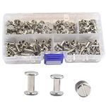 CEEYSEE 150PCS(75Set) Silvery Chicago Screws Assorted Kit Nail Rivet Chicago Button for DIY Leather Decoration Bookbinding Round Flat Head Stud Screw (ZBYD)