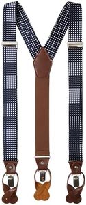 Jacob Alexander Men's Polka Dot Y-Back Suspenders Braces Convertible Leather Ends and Clips - Navy