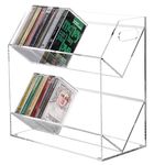 MyGift Clear Acrylic Cassette Tape Holder, 2 Tier Retro Audio Tape Deck Storage Display Case with Cutout Handles