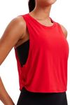 CRZ YOGA Women's Pima Cotton Workout Tank Cute Sleeveless Yoga Running Tops Sports Shirt Festival Red Medium