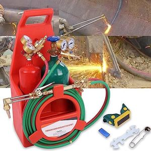 Welding Brazing Cutting Torch Kit, Long Pipe Brass Nozzle Oxyacetylene Torch Kit with Gauge And Oxygen Acetylene Tank, Professional Portable Welding Torch Kit (With Gas Cylinder)