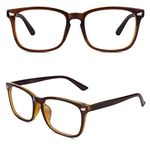 CGID CN82 Fake Glasses Women Men Large Oversized Clear Lens Horn Rimmed Glasses 100% UV400 Protection,Brown Gold