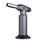 MasterClass Blow Torch, Refillable Chef Blow Torch, Adjustable Anti-flare Flame, Non-Slip Metal Body, Grey/Silver