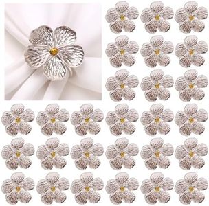 Flower Silver Napkin Rings Set of 50, Shiny Floral Napkin Ring Metal Holder