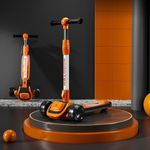 StarAndDaisy Skate Scooter for Kids 3-12 Years/Kids Scooter with LED Light PU Wheels, 4 Level Height Adjustment, Upto 100 Kg Weight Support Chassis-(Kids Scooter Black Orange)