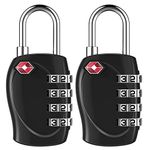 ZHEGE Suitcase Padlocks Combination with Zinc Alloy Shackle, TSA Approved Luggage Locks, Travel Locks for Luggage, TSA Padlocks for Suitcase, Backpack, Rucksack, Zippers, Case, etc. (Black, 2 Pack)