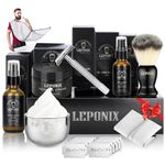 Men’s Shaving Kit with Safety Razor, Sandalwood Shaving Cream, Aftershave, Pre-Shave Oil, Shave Brush & Bowl, Apron Bib – Premium Grooming Gift Set for Men, Dad, Husband – Ideal for Christmas, Birthday, Stocking Stuffers