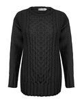 Farkziq Ladies Women Knitted Cable Knit Warm Chunky Sweater Formal Everyday Casual Long Sleeves Jumper Tops Pullover Crew Neck[Black,M-L]