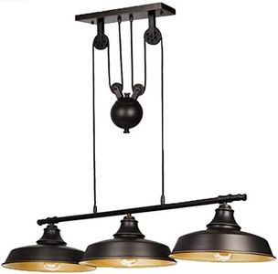 Ganeed 3-Light Upgraded Pulley Pendant Light,Rustic Kitchen Island Lights with Metal Shades,Adjustable Hanging Height,Industrial Vintage Ceiling Lights Fixture for Dinner Room Farmhouse Bar