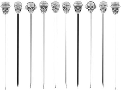 YES Time Skull Cocktail Picks Martini Picks Reusable Olive Picks Garnish Skewer Fruit Toothpicks Pack of 10 (Antique Silver)