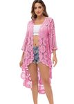 ANNA-KACI 3 4 Sleeve Cardigan for Women Open Front lace Kimono See Through Cover up Jacket, Pink