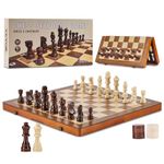 VEVOR Magnetic Wooden Chess Set, 15 inch 2-in-1 Chess Checkers Game Set, Folding Chess Board Games for Adults Kids, 2 Queens Portable Travel Gift Chess Set for Tournament Professional Beginner