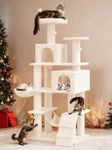 DWVO 75-inch Indoor Cat Tree Tower, Multi-Level Pet Playground, Cat Furniture with Scratch Posts, Hideaway Condos, Soft Perch, Snug Hammock, Climbing Ladder, and Plush Balls for Kittens (Beige)