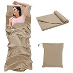 NiCoLa Sleeping Bag Liner, Lightweight Sleep Bag Liner 210 x 115 cm, Lightweight Travel Sheet with Zipper & Pillow Slot for Camping, Hotel & Hiking (Khaki, 210 x 115 cm)