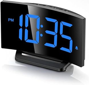 GOLOZA Digital Alarm Clock for Bedrooms, Digital Clock with Modern Curved Design, Conspicuous Blue LED Numbers, 5 Levels Brightness+Off, 2 Volume, 3 Alarm Tones, Snooze, Power-Off Memory, 12/24H