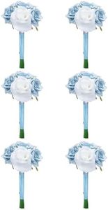 eZAKKA Set of 6 Bridesmaid Bouquets for Wedding, Flower Bouquets for Bridesmaid Wedding Bridal Anniversary Decorations,Blue White