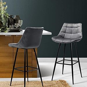 Artiss Bar Stools Stool Set of 2 Kitchen Counter Barstools Dining Chair Chairs Velvet Metal Grey in 76cm Seat Height Floor for Home Bar Dining Room Cafe Outdoor Indoor