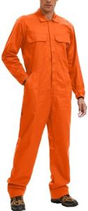 WORK IDEA Men's Coveralls Long Sleeve 100% Cotton Twill Workwear Jumpsuit Relaxed Fit, Orange, XXL