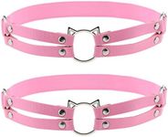 Women Girl Leather Hollow Cat Garters Punk Rock Rivet Leg Elastic Garter Leg Ring 2pcs, Pink, One size