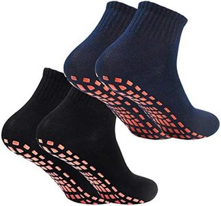 Calcetines Deporte 2 Pares Calcetines Antideslizantes para Hombre Mujer Algodón Transpirable Calcetines Deportivos para Pilates Yoga Fitness Gimnasia (Negro/Azul marino, L/XL (EU 41-45))