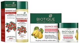 Biotique Bio Berberry Hydrating Cleanser For All Skin Types, 120Ml And Biotique Bio Quince Seed Nourishing Face Massage Cream For Normal To Dry Skin, 50G