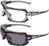 Global Vision 2 Pair Octane Padded Motorcycle Safety Sunglasses Clear and Smoke Lens ANSI Z87.1 (Gray)