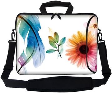 Meffort Inc 17 17.3 inch Neoprene Laptop Bag Sleeve with Extra Side Pocket Soft Carrying Handle & Removable Shoulder Strap for 16 to 17.3 Size Notebook Computer - White Flower Leaves